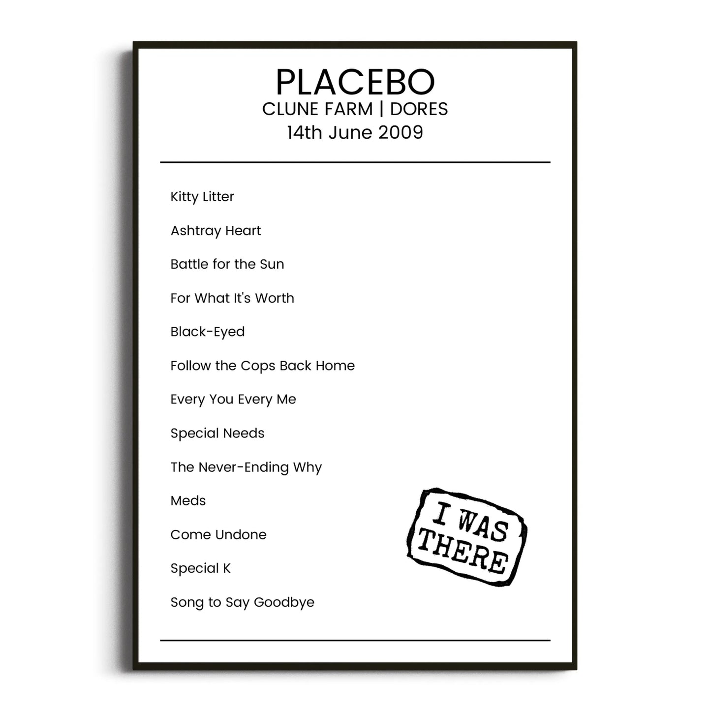 Placebo Dores 14 June 2009 Setlist Poster