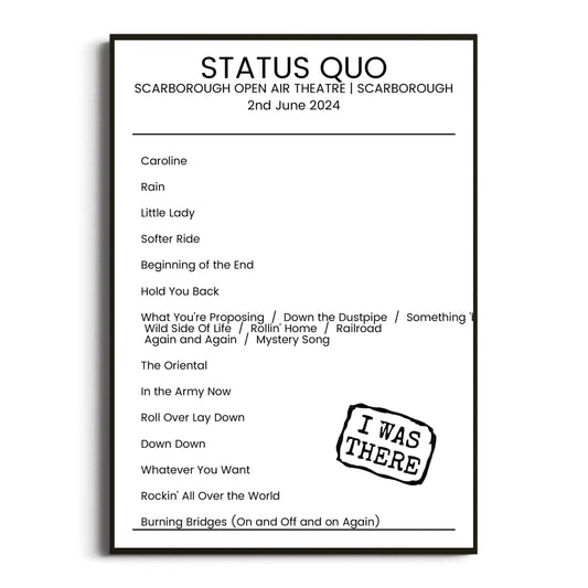 Status Quo Scarborough 02 June 2024 Setlist Poster