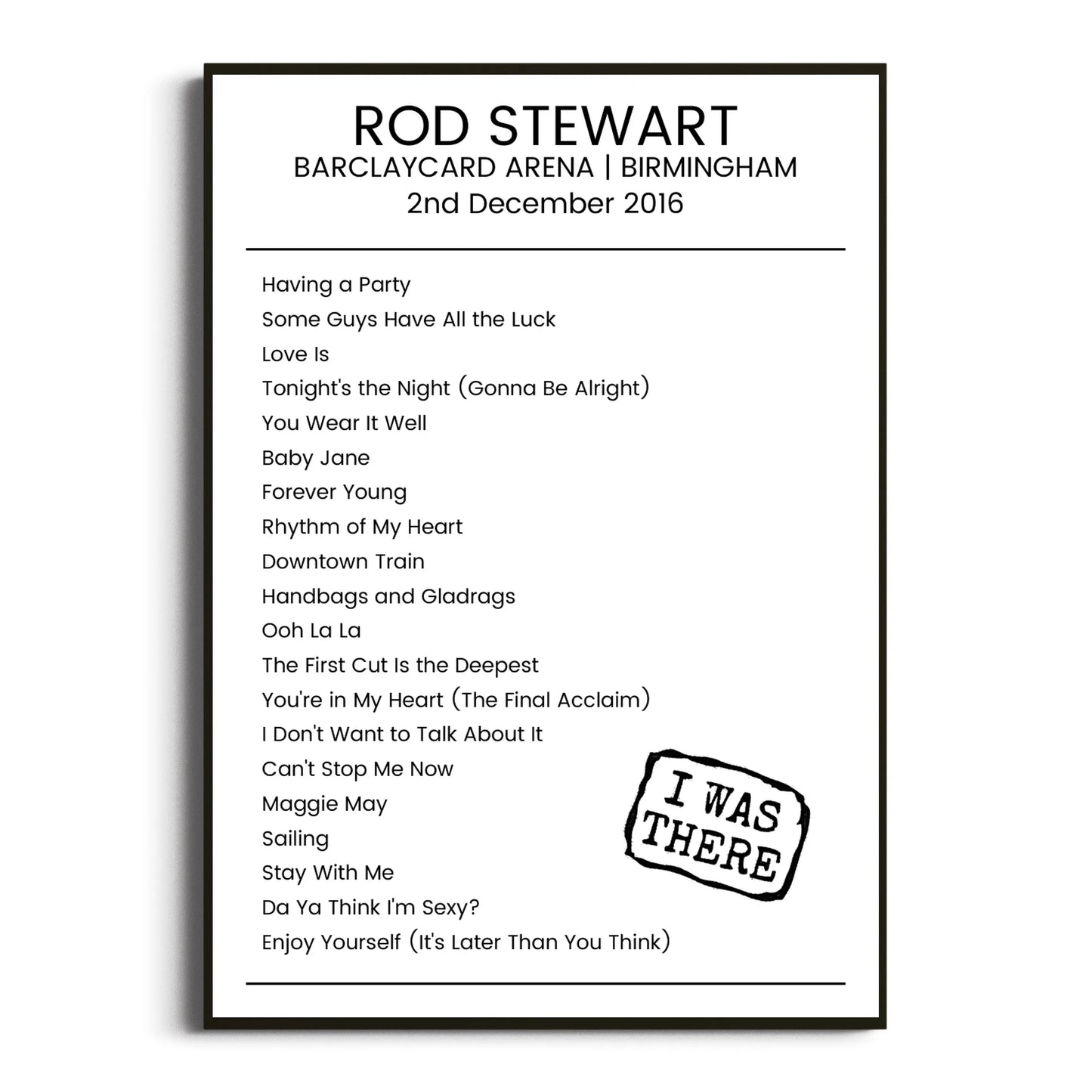 Rod Stewart Birmingham 02 December 2016 Setlist Poster