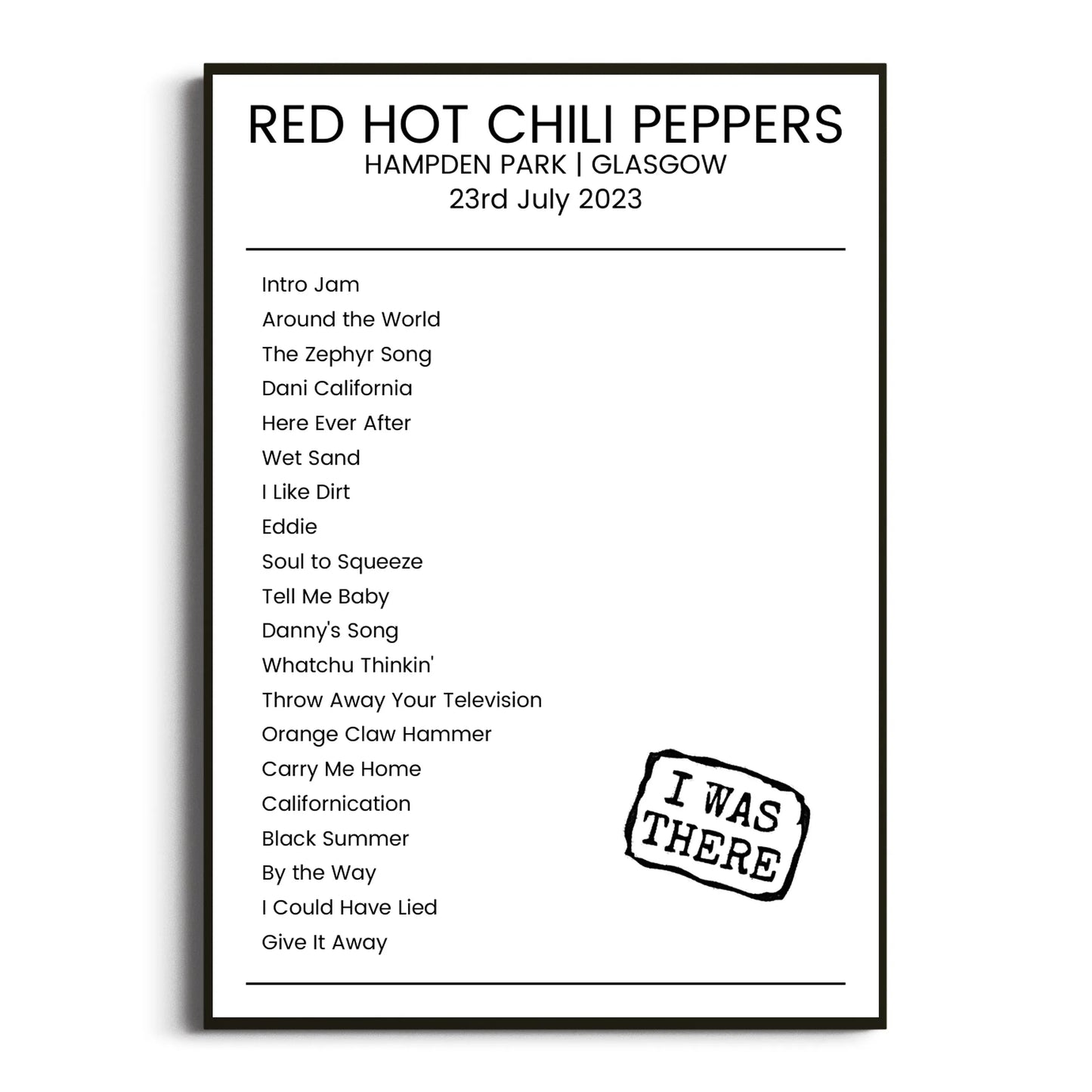 Red Hot Chili Peppers Glasgow 23 July 2023 Setlist Poster