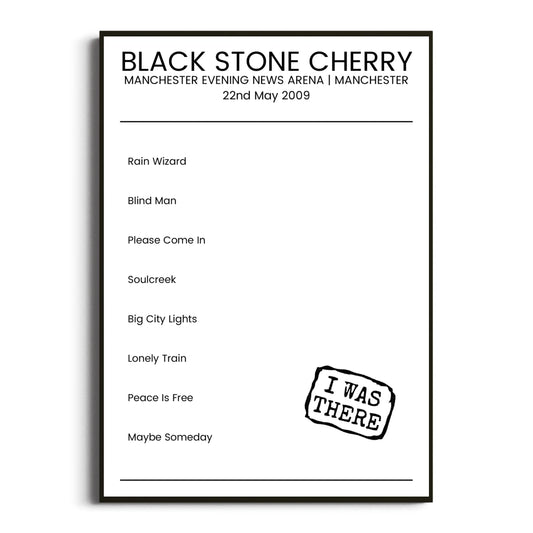 Black Stone Cherry Manchester 22 May 2009 Setlist Poster