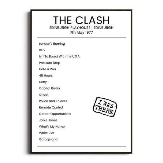 The Clash Edinburgh 07 May 1977 Setlist Poster