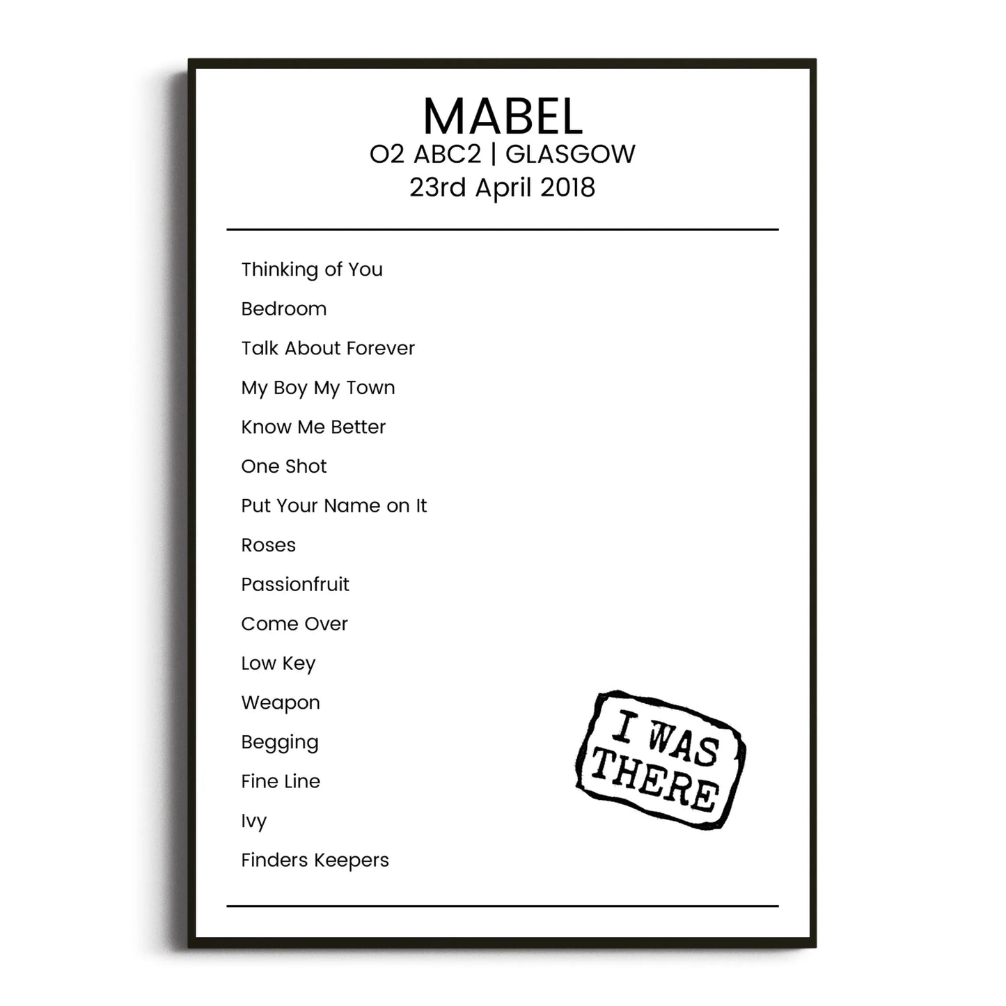 Mabel Glasgow 23 April 2018 Setlist Poster