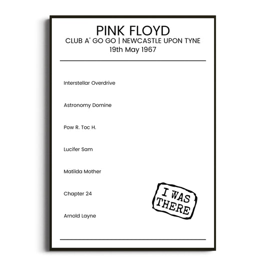 Pink Floyd Newcastle upon Tyne 19 May 1967 Setlist Poster