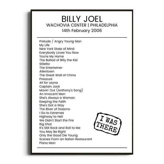 Billy Joel Philadelphia 14 February 2006 Setlist Poster