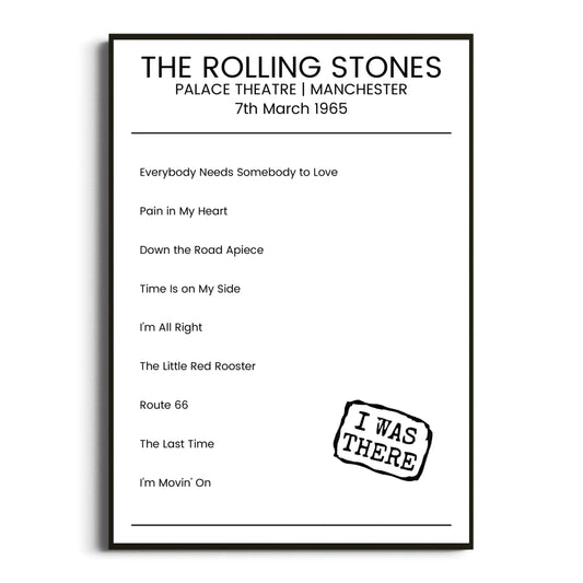 The Rolling Stones Manchester 07 March 1965 Setlist Poster