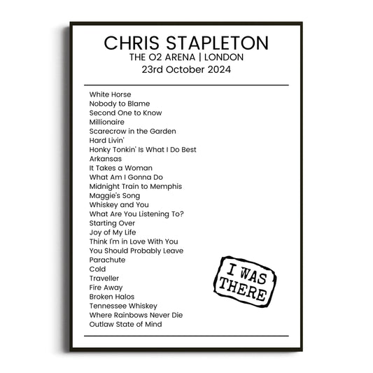 Chris Stapleton London 23 October 2024 Setlist Poster