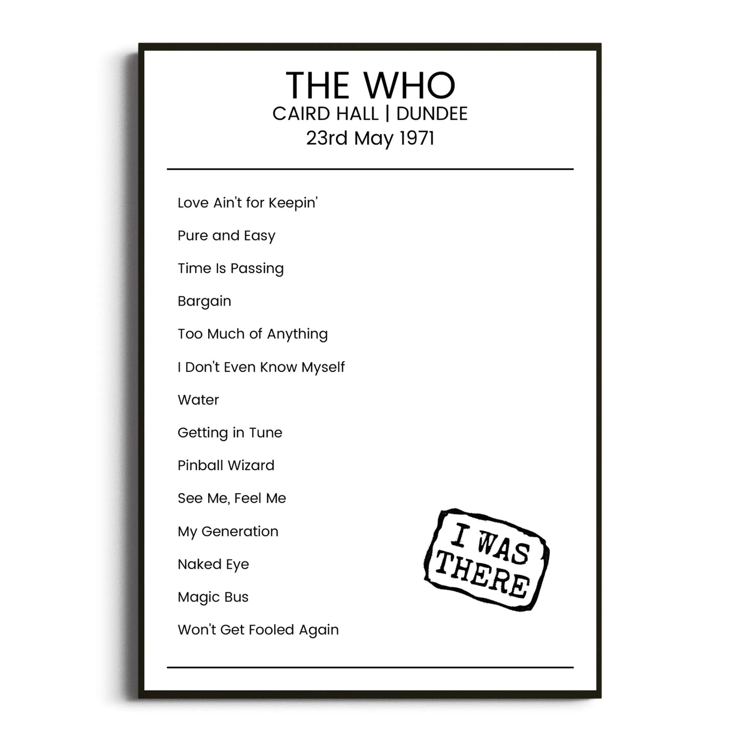 The Who Dundee 23 May 1971 Setlist Poster