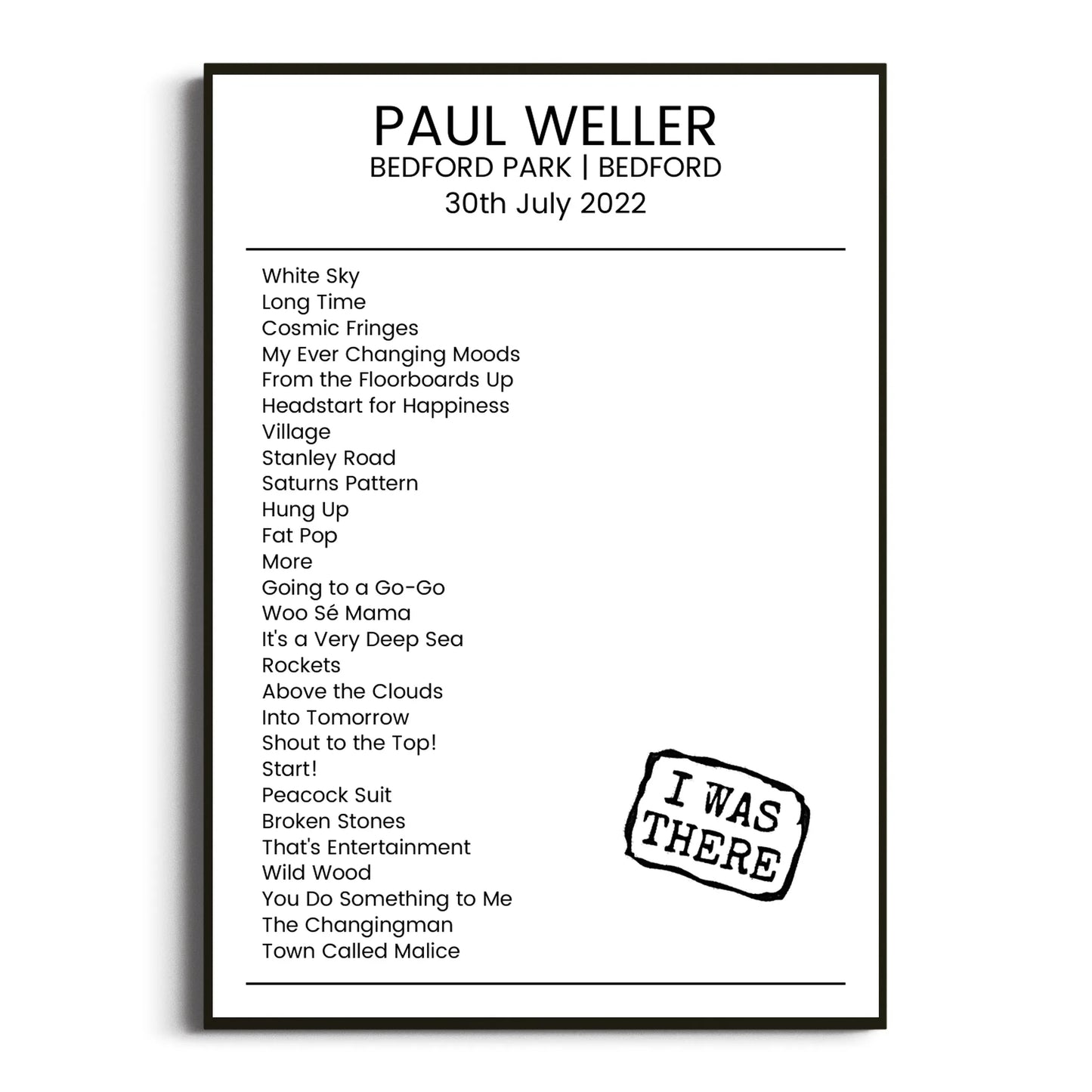 Paul Weller Bedford 30 July 2022 Setlist Poster