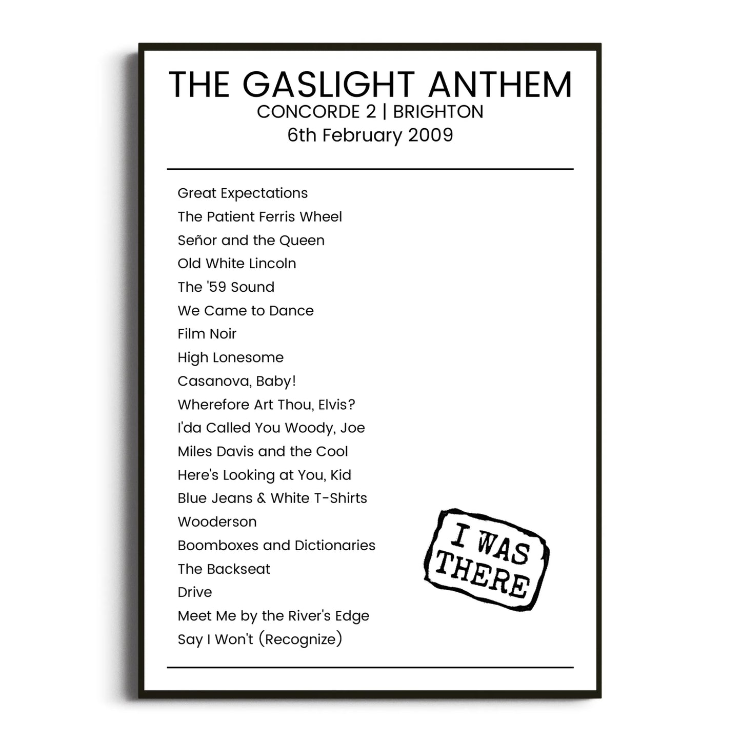 The Gaslight Anthem Brighton 06 February 2009 Setlist Poster