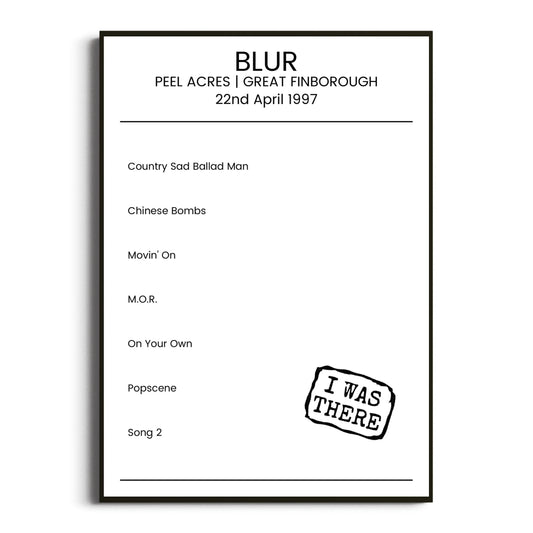 Blur Great Finborough 22 April 1997 Setlist Poster