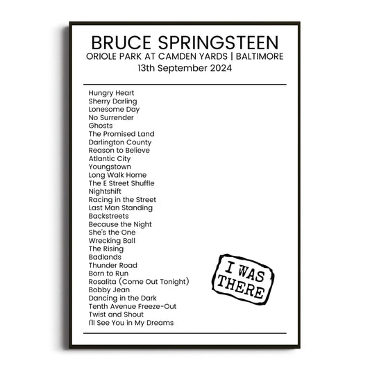 Bruce Springsteen Baltimore 13 September 2024 Setlist Poster