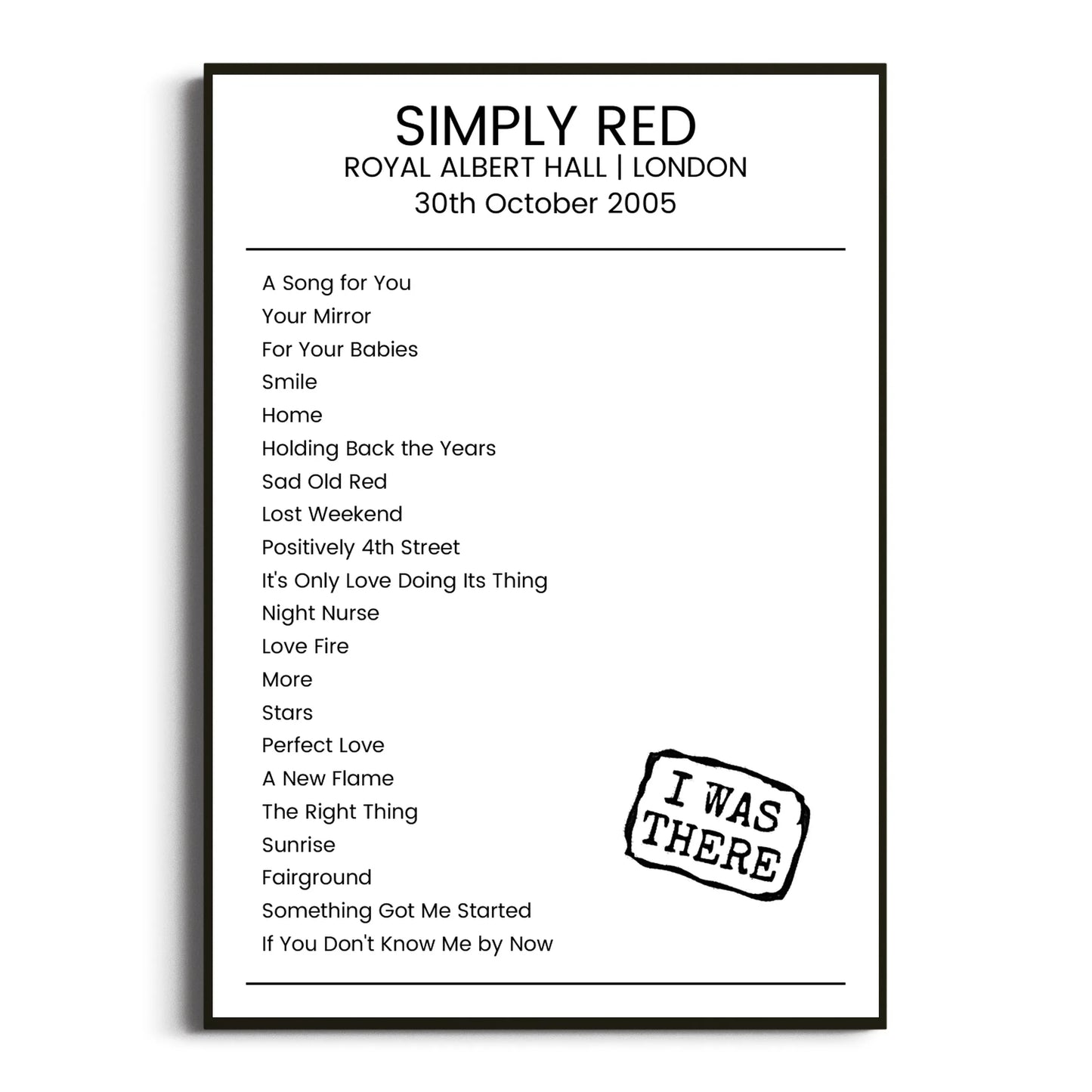 Simply Red London 30 October 2005 Setlist Poster