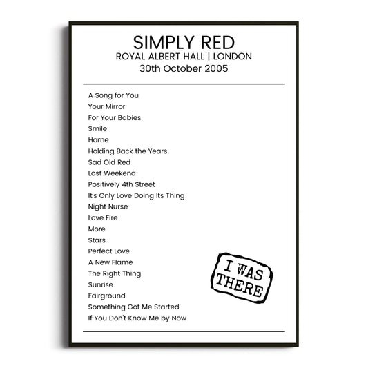 Simply Red London 30 October 2005 Setlist Poster