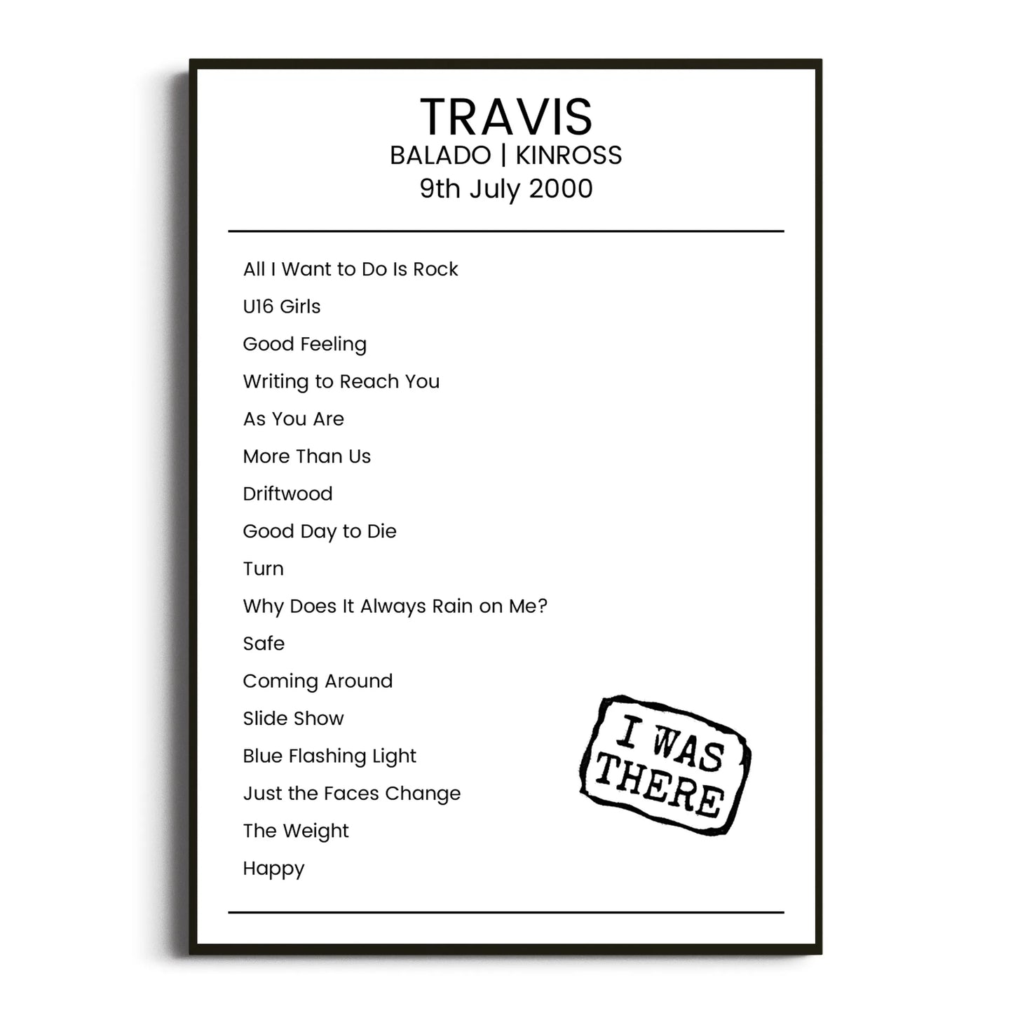 Travis Kinross 09 July 2000 Setlist Poster