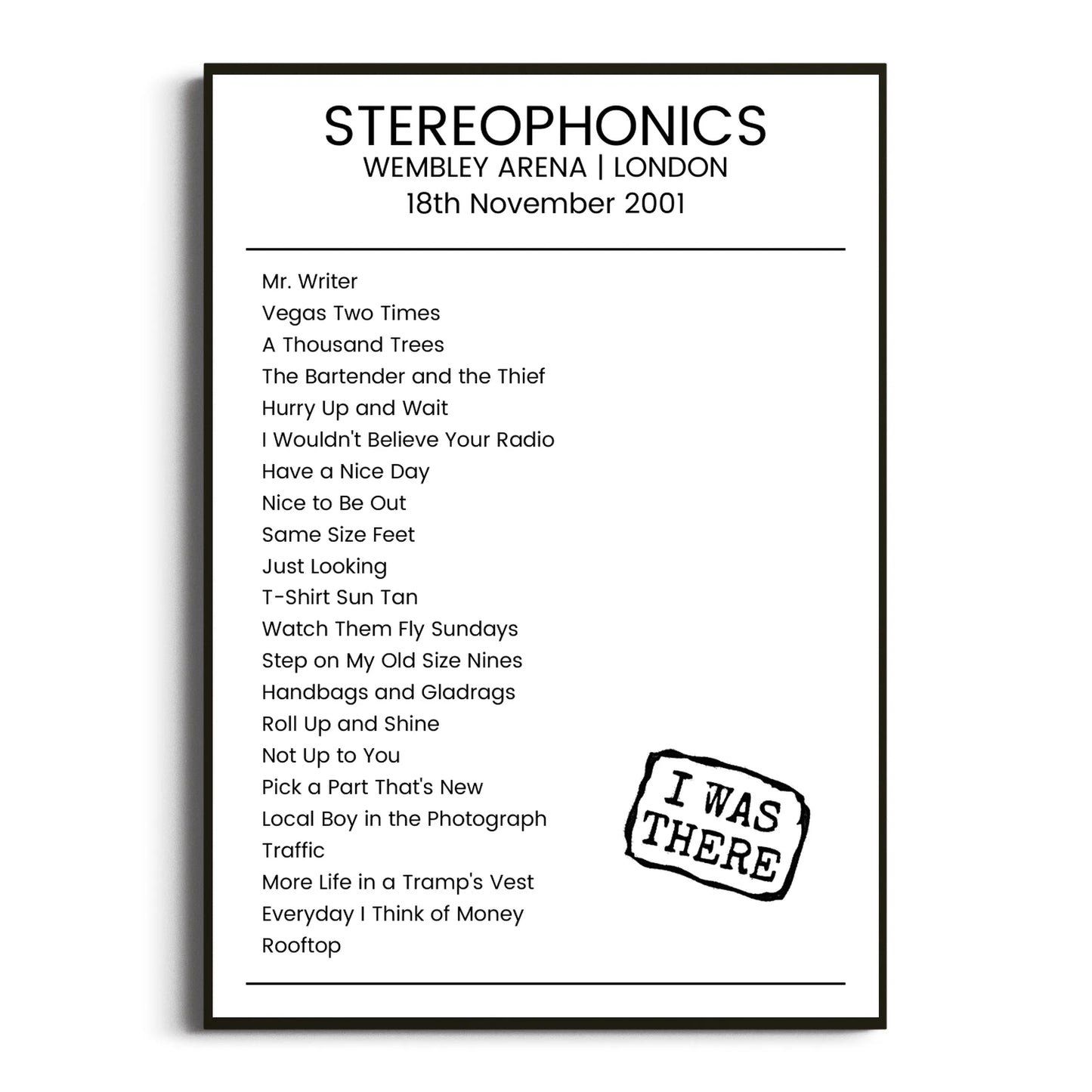 Stereophonics London 18 November 2001 Setlist Poster