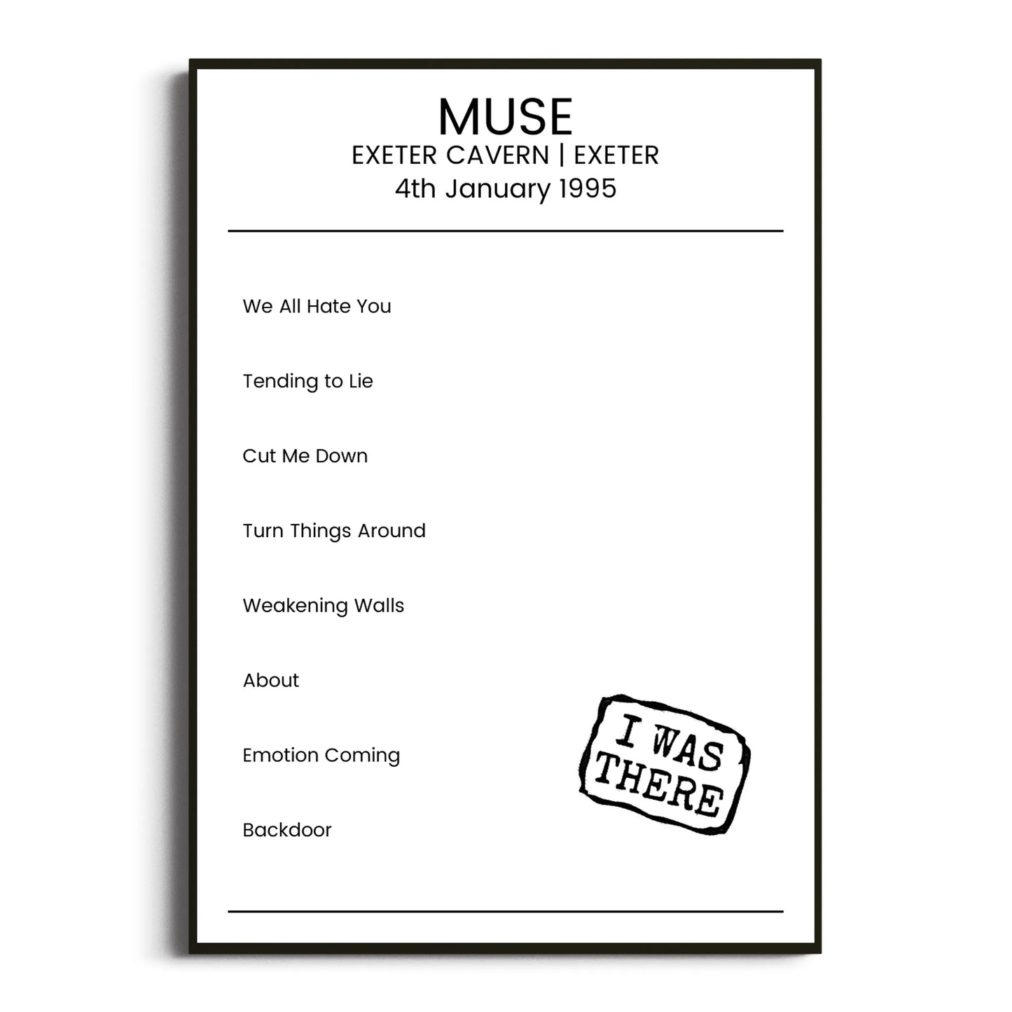 Muse Exeter 04 January 1995 Setlist Poster