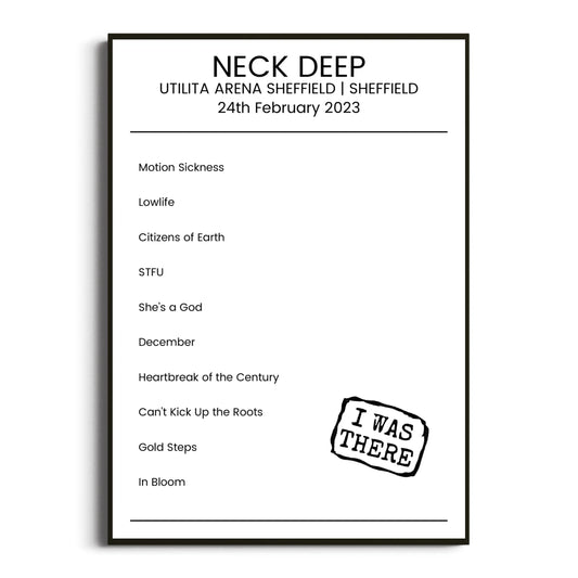 Neck Deep Sheffield 24 February 2023 Setlist Poster