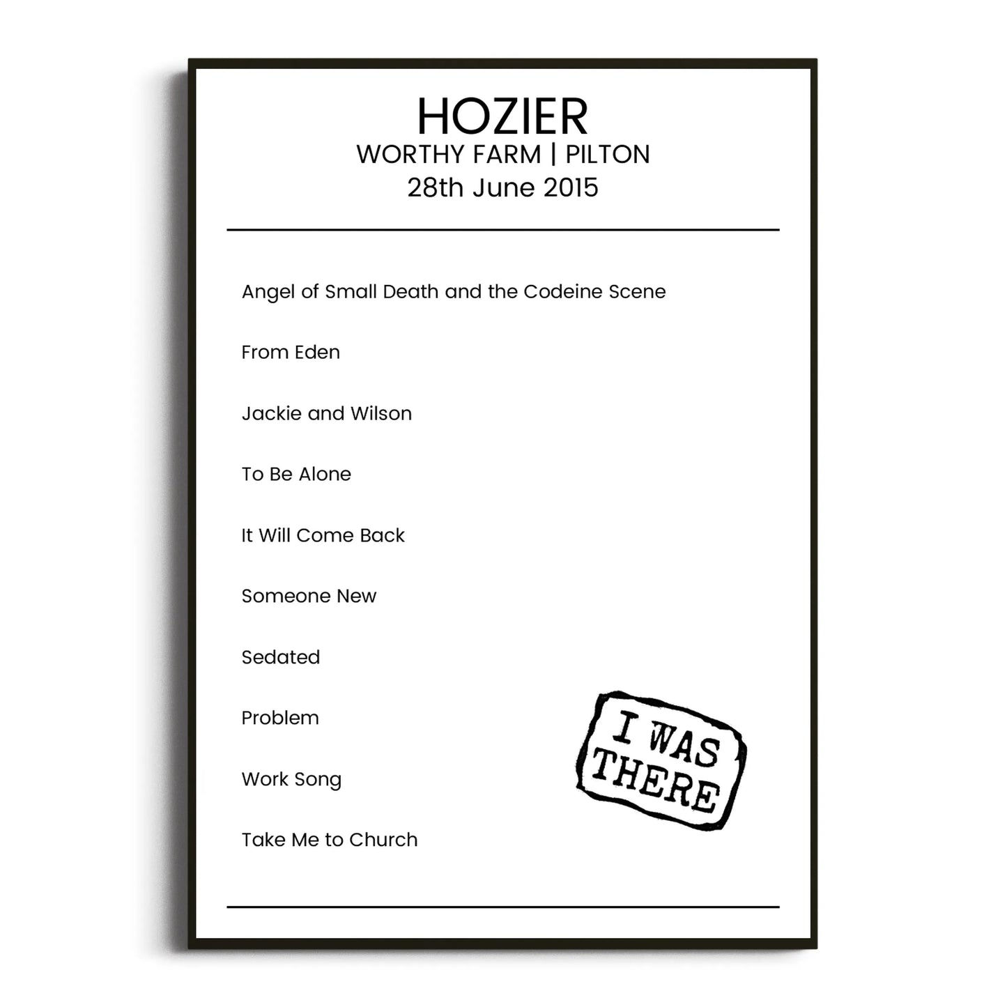 Hozier Pilton 28 June 2015 Setlist Poster