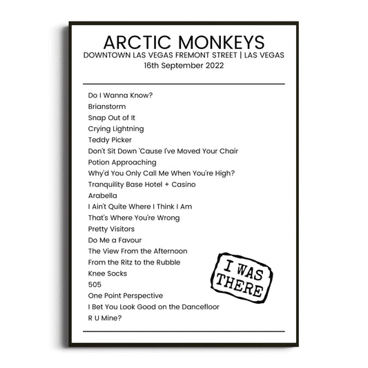 Arctic Monkeys Las Vegas 16 September 2022 Setlist Poster