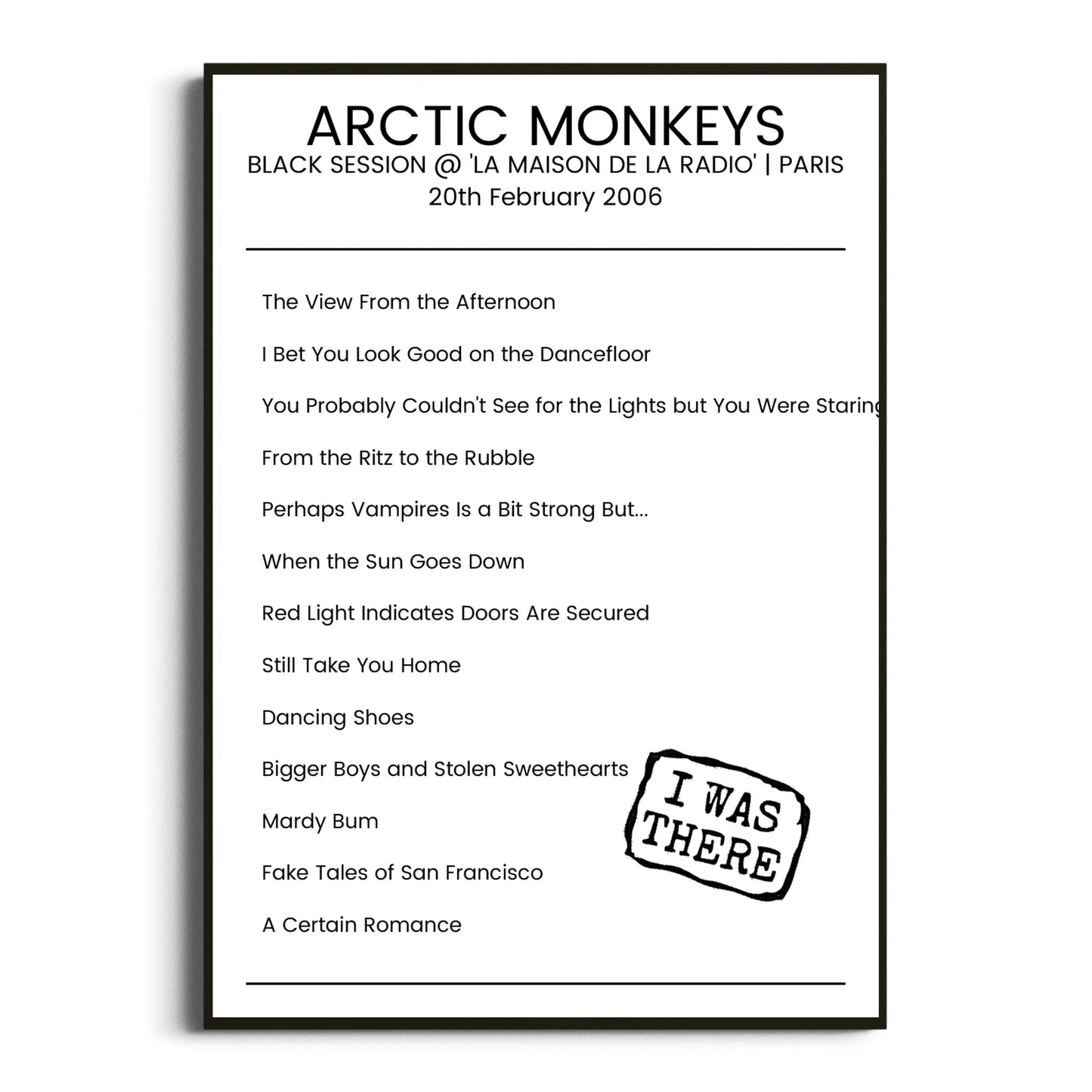 Arctic Monkeys Paris 20 February 2006 Setlist Poster