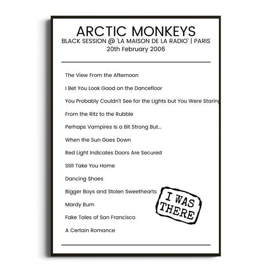 Arctic Monkeys Paris 20 February 2006 Setlist Poster