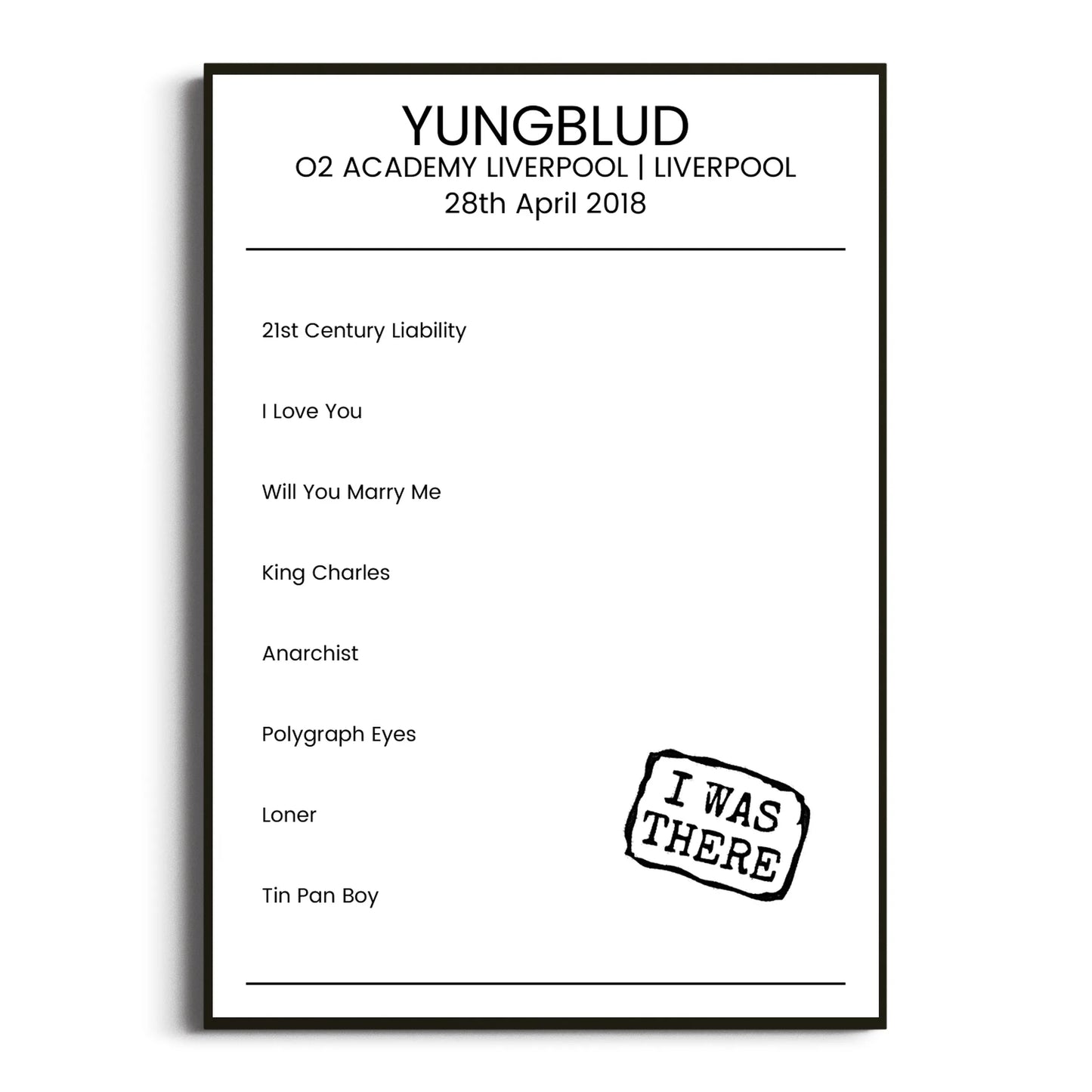 YUNGBLUD Liverpool 28 April 2018 Setlist Poster