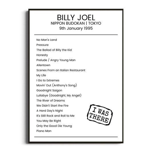 Billy Joel Tokyo 09 January 1995 Setlist Poster