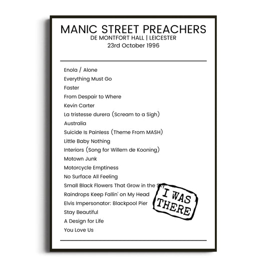 Manic Street Preachers Leicester 23 October 1996 Setlist Poster