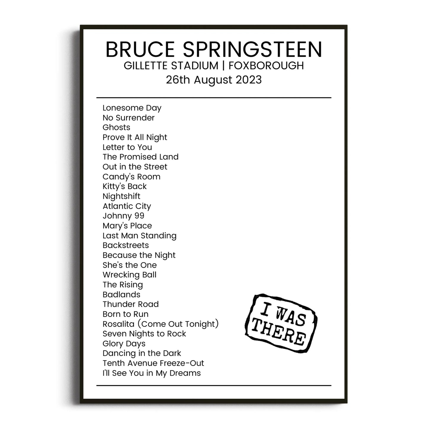 Bruce Springsteen Foxborough 26 August 2023 Setlist Poster