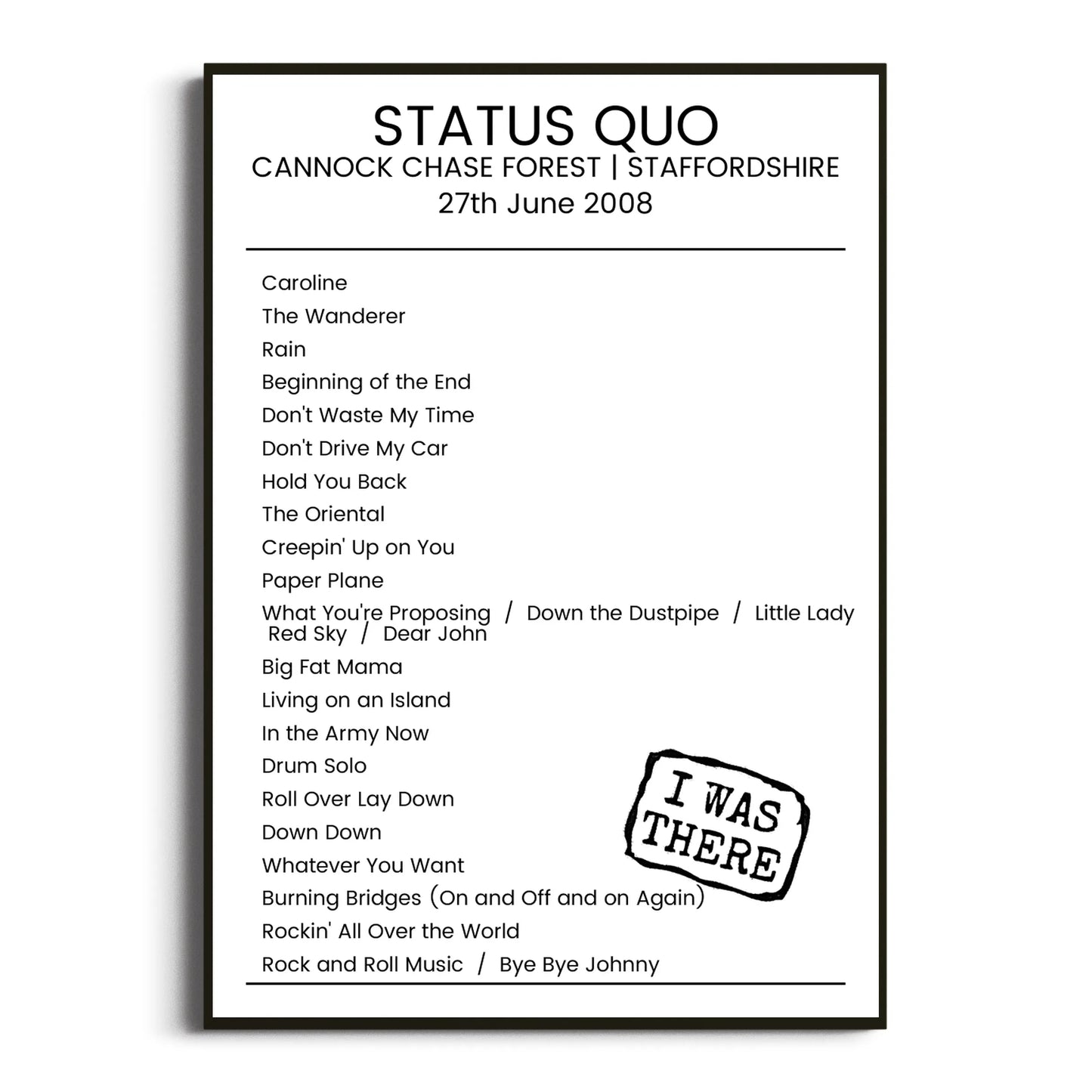 Status Quo Staffordshire 27 June 2008 Setlist Poster