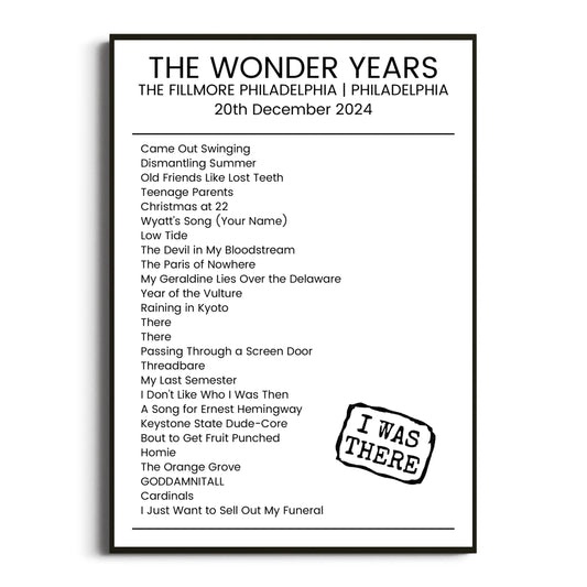 The Wonder Years Philadelphia 20 December 2024 Setlist Poster