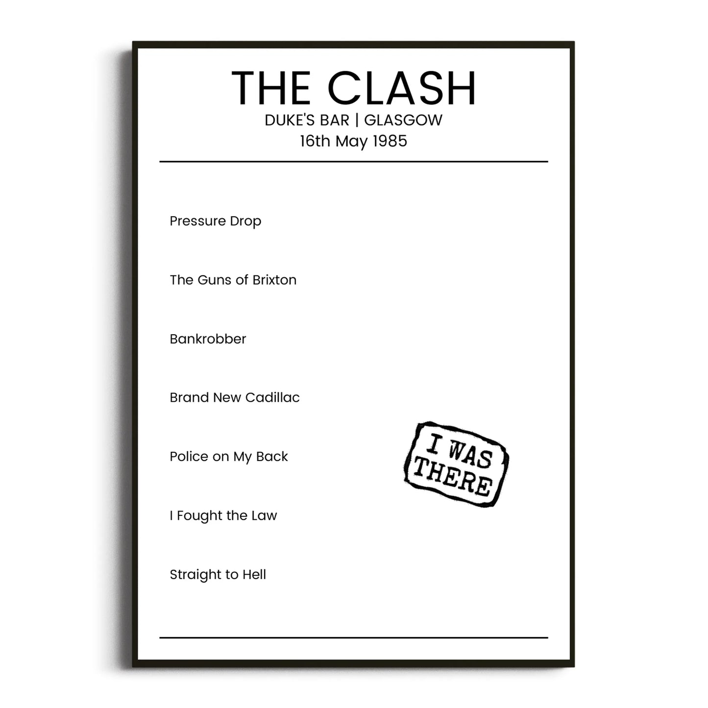 The Clash Glasgow 16 May 1985 Setlist Poster