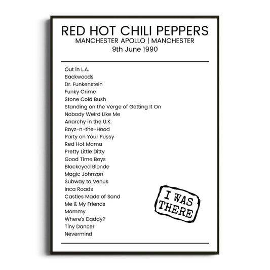 Red Hot Chili Peppers Manchester 09 June 1990 Setlist Poster