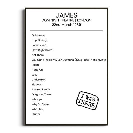 James London 22 March 1989 Setlist Poster