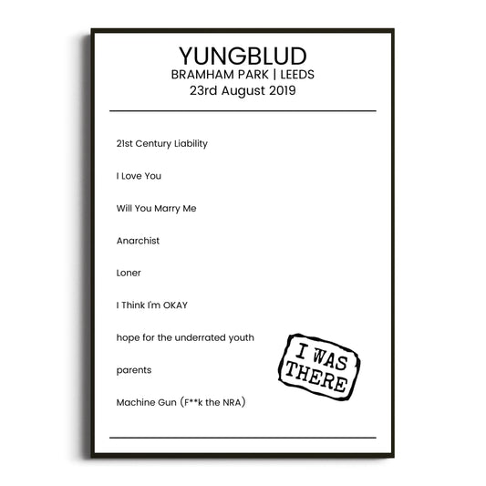 YUNGBLUD Leeds 23 August 2019 Setlist Poster