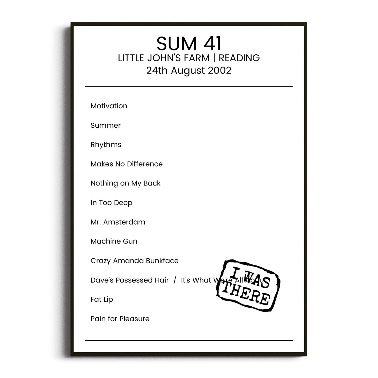 Sum 41 Reading 24 August 2002 Setlist Poster