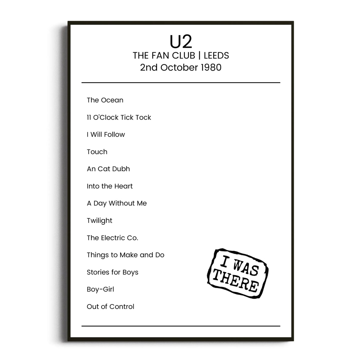 U2 Leeds 02 October 1980 Setlist Poster