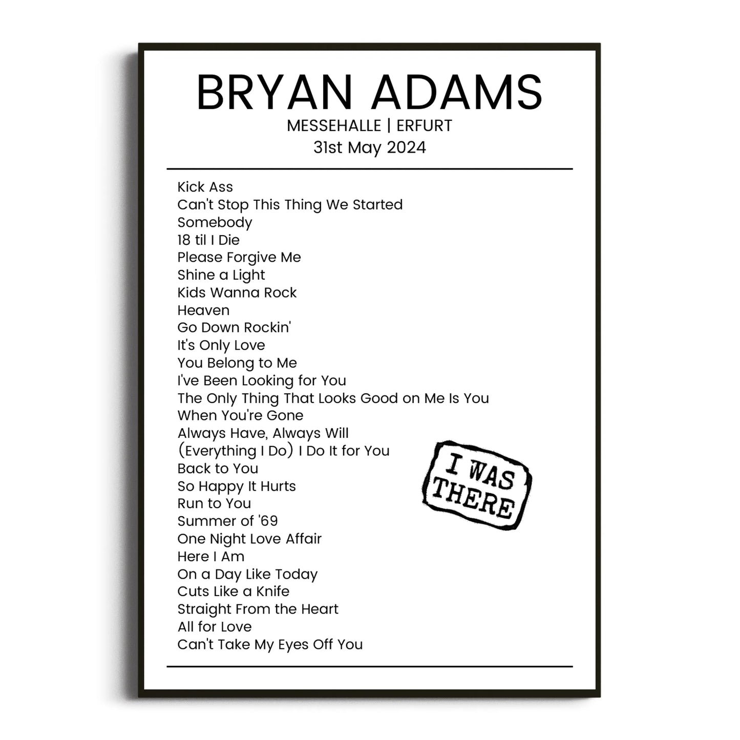 Bryan Adams Erfurt 31 May 2024 Setlist Poster