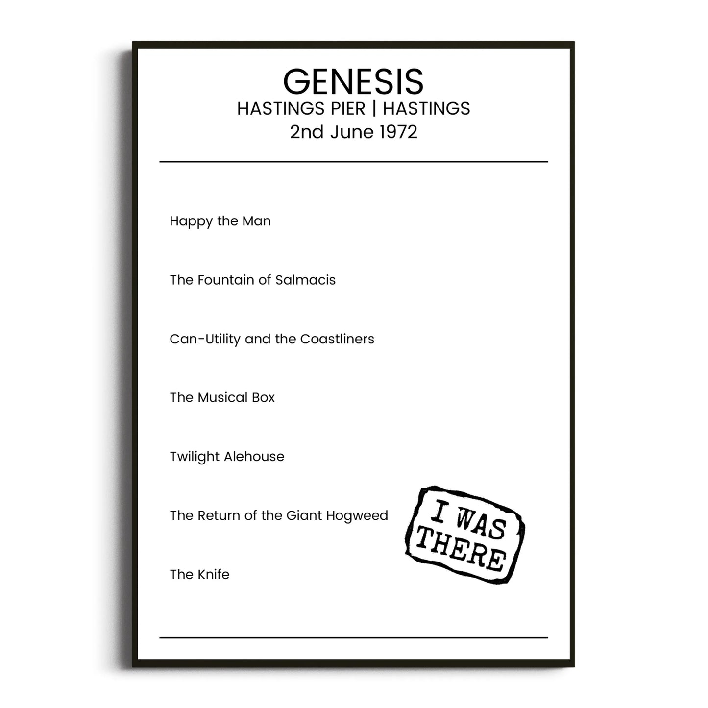 Genesis Hastings 02 June 1972 Setlist Poster