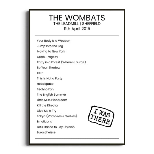 The Wombats Sheffield 11 April 2015 Setlist Poster