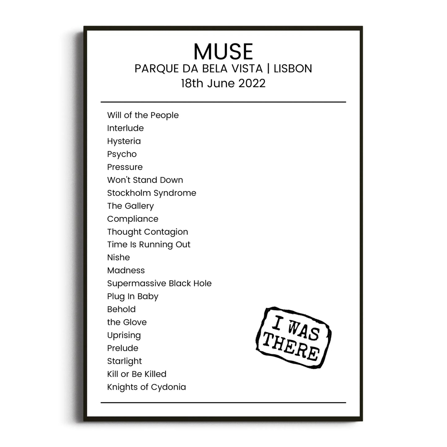 Muse Lisbon 18 June 2022 Setlist Poster