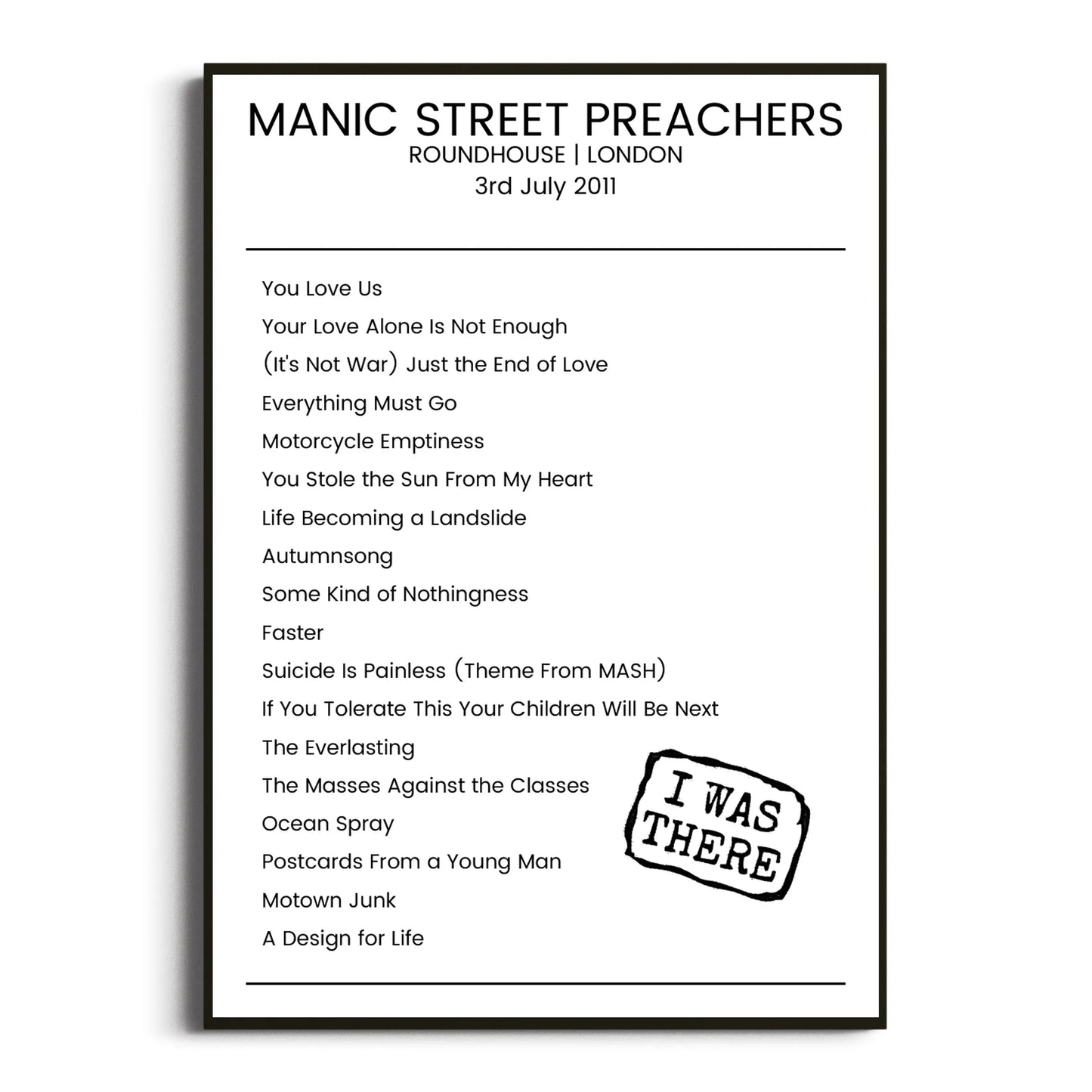 Manic Street Preachers London 03 July 2011 Setlist Poster