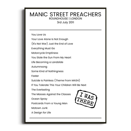 Manic Street Preachers London 03 July 2011 Setlist Poster