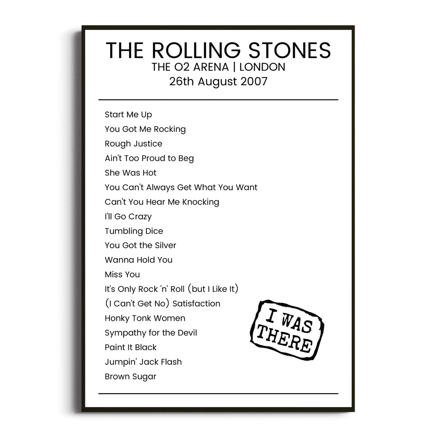 The Rolling Stones London 26 August 2007 Setlist Poster