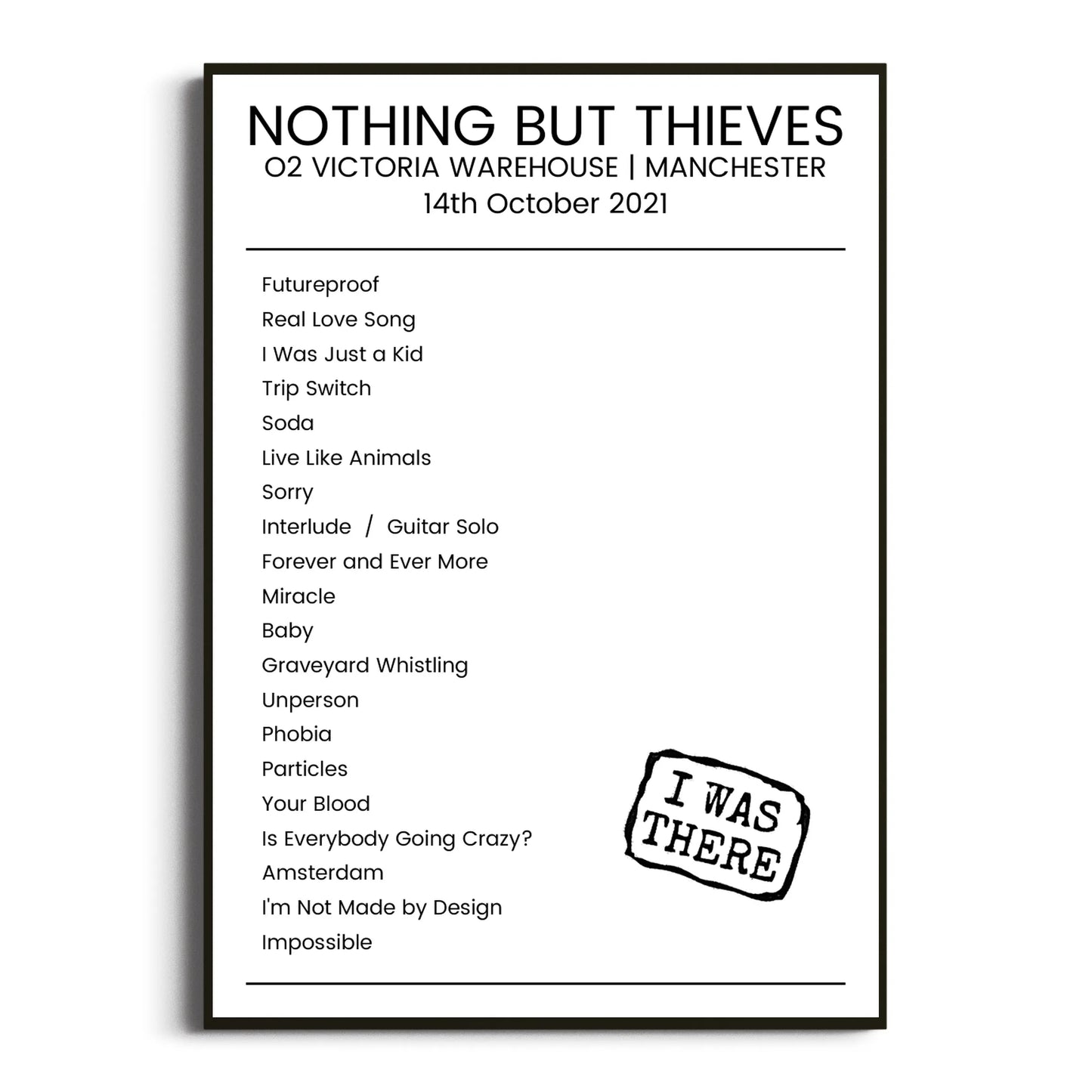 Nothing But Thieves Manchester 14 October 2021 Setlist Poster