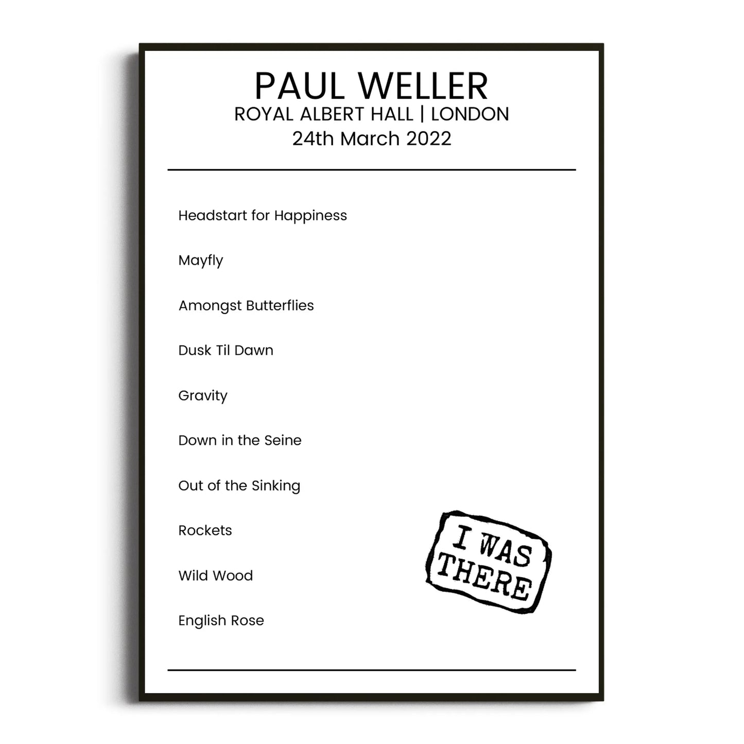 Paul Weller London 24 March 2022 Setlist Poster