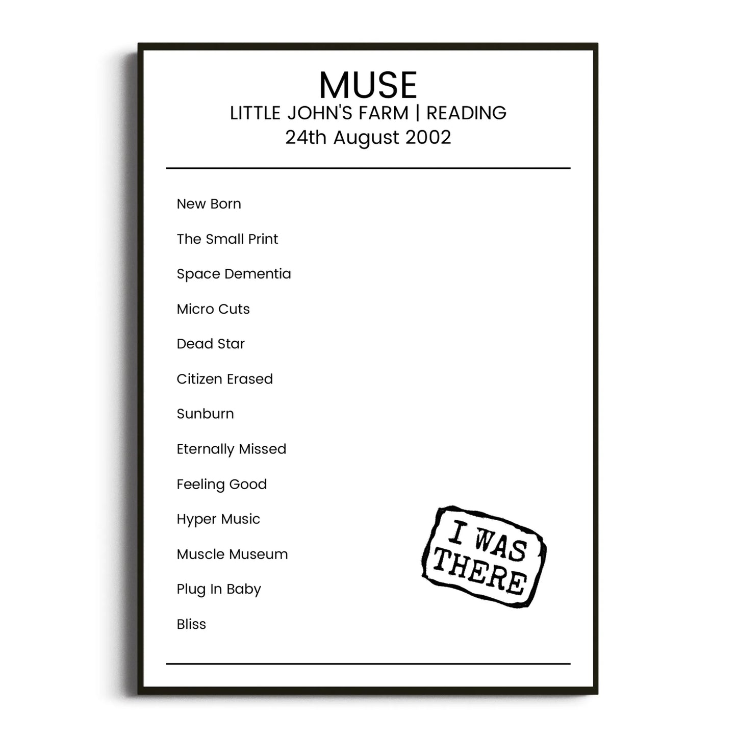 Muse Reading 24 August 2002 Setlist Poster