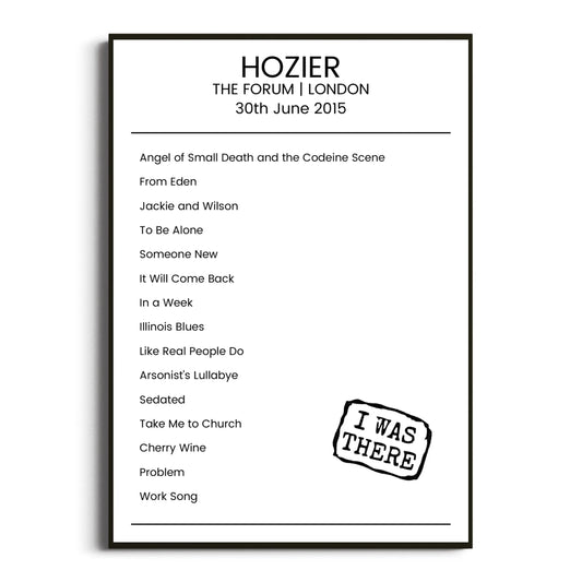 Hozier London 30 June 2015 Setlist Poster