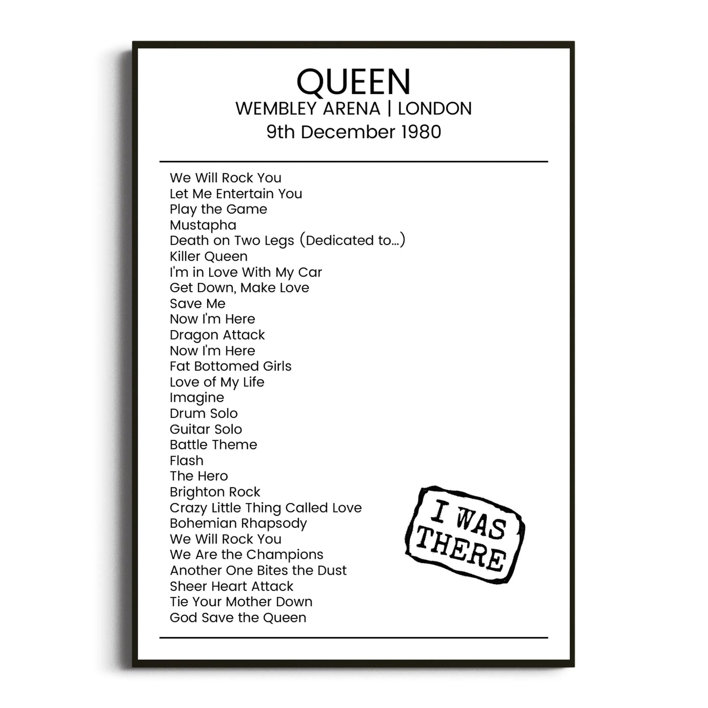 Queen London 09 December 1980 Setlist Poster